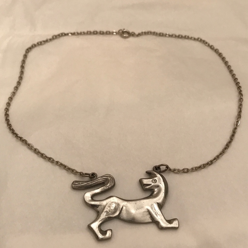 Mid-century dog necklace silver pendant